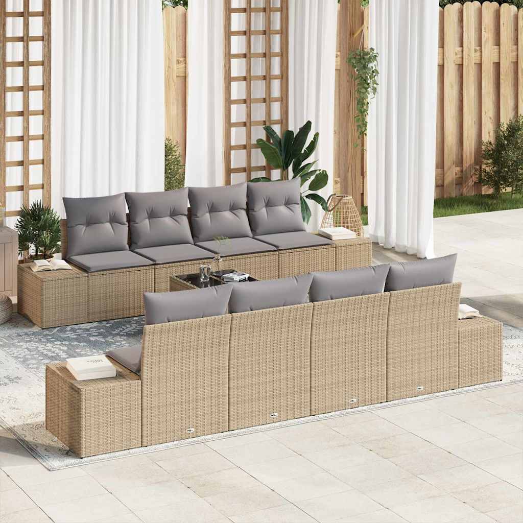 Set Divano da Giardino 8 pcs Beige e grigio polyrattan