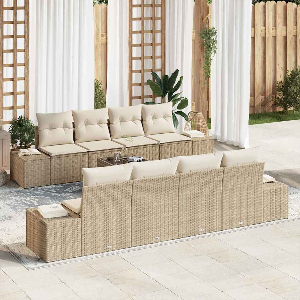 Set Divano da Giardino 8 pcs Beige e Crema polyrattan