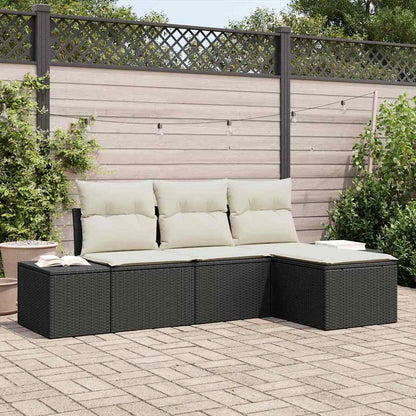 Set Divano da Giardino 4 pcs Nero e Crema polyrattan