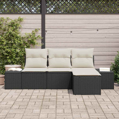 Set Divano da Giardino 4 pcs Nero e Crema polyrattan