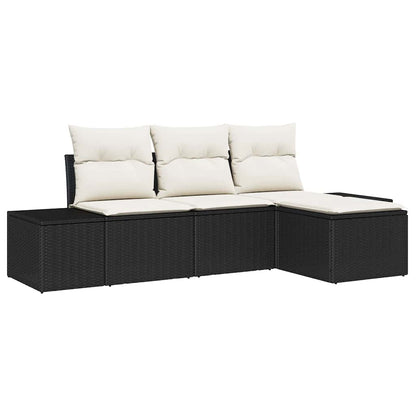 Set Divano da Giardino 4 pcs Nero e Crema polyrattan