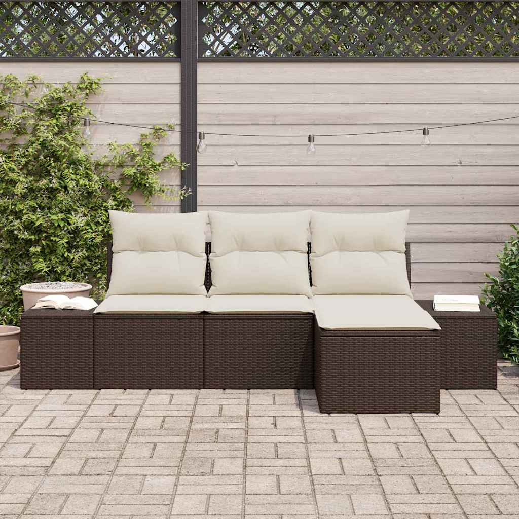 Set Divano da Giardino 4 pcs Marrone e Crema polyrattan