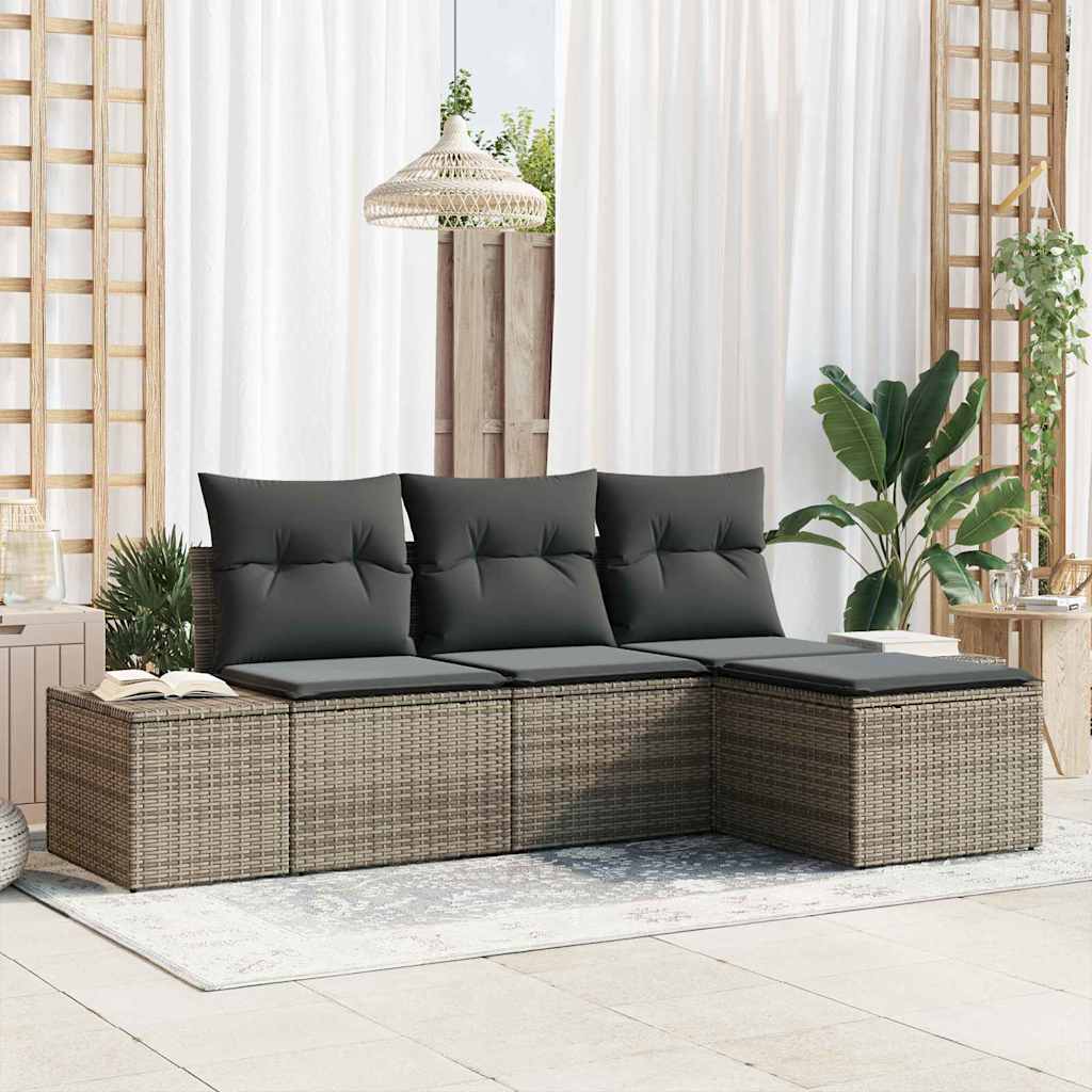 Set Divano da Giardino con cuscino 4 pcs Grigio polyrattan