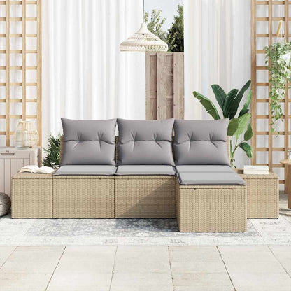Set Divano da Giardino 4 pcs Beige e Grigio Chiaro polyrattan