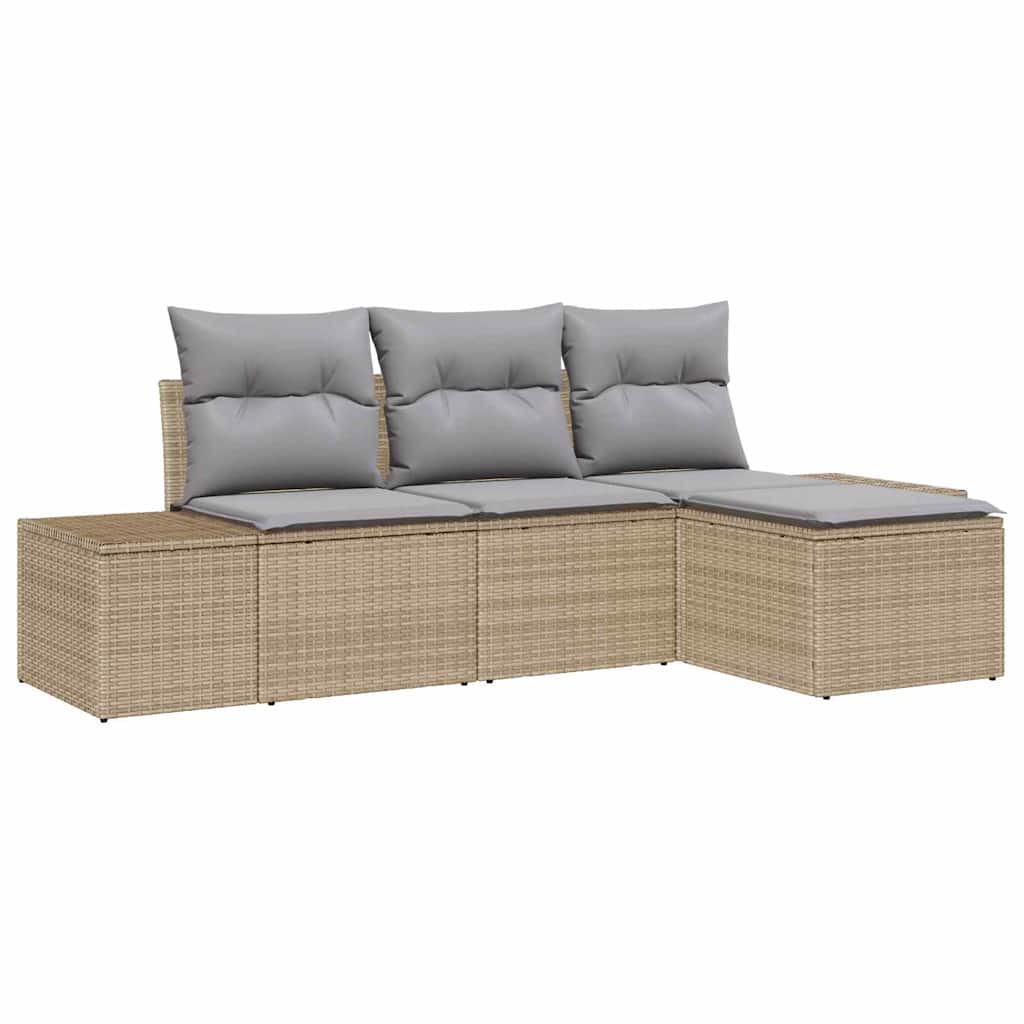 Set Divano da Giardino 4 pcs Beige e Grigio Chiaro polyrattan