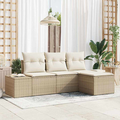 Set Divano da Giardino 4 pcs Beige e Crema polyrattan