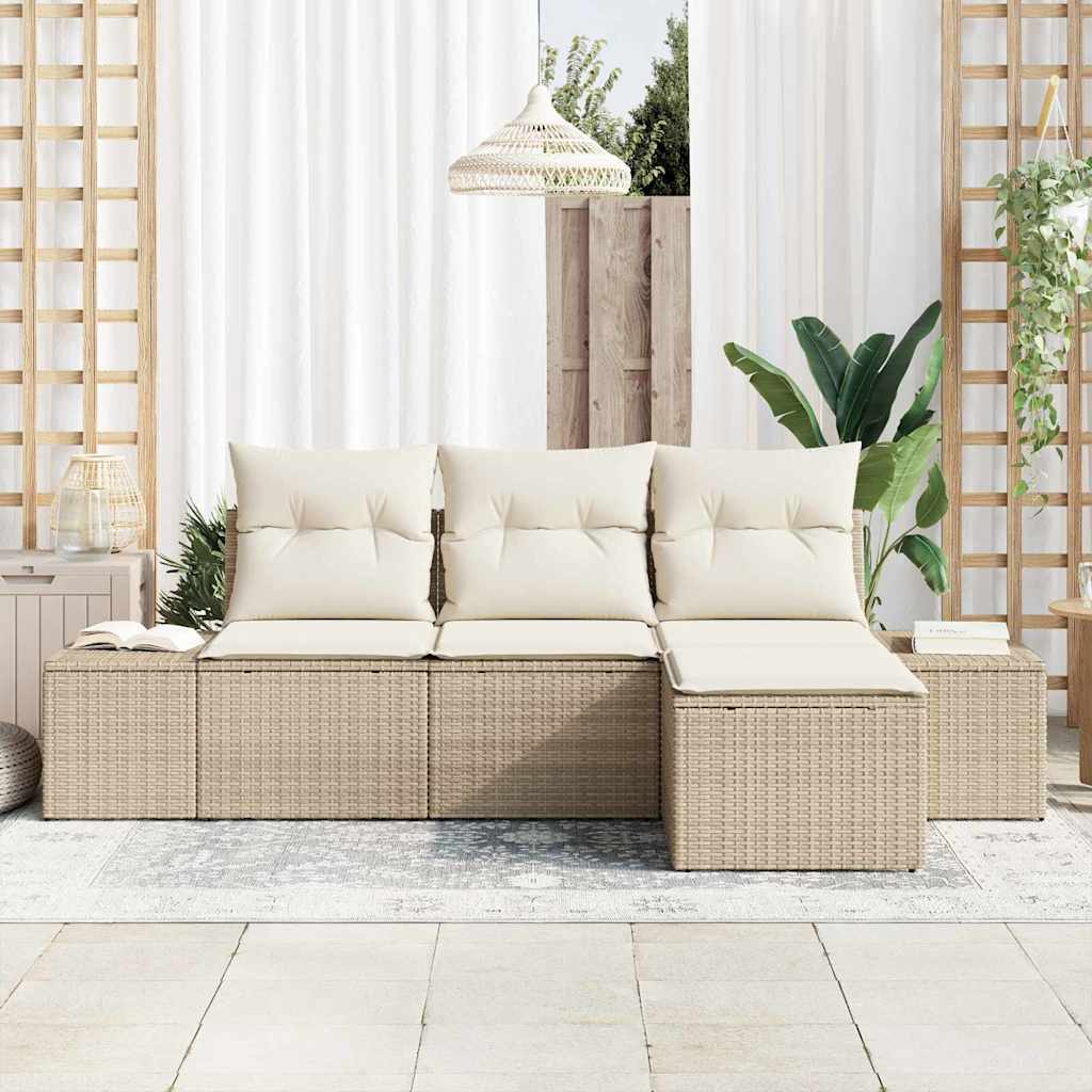 Set Divano da Giardino 4 pcs Beige e Crema polyrattan