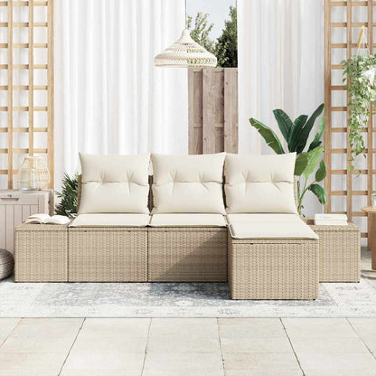 Set Divano da Giardino 4 pcs Beige e Crema polyrattan