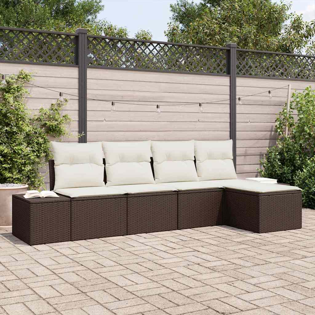 Set Divano da Giardino 5 pcs Marrone e Crema polyrattan