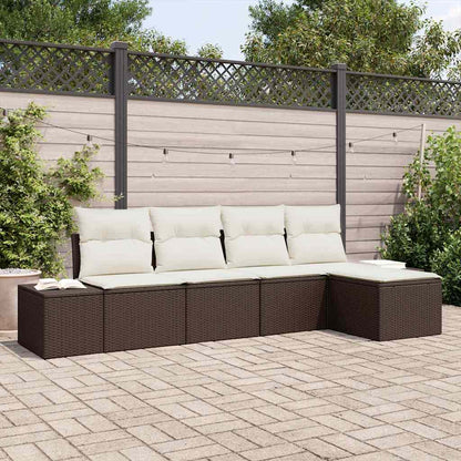 Set Divano da Giardino 5 pcs Marrone e Crema polyrattan