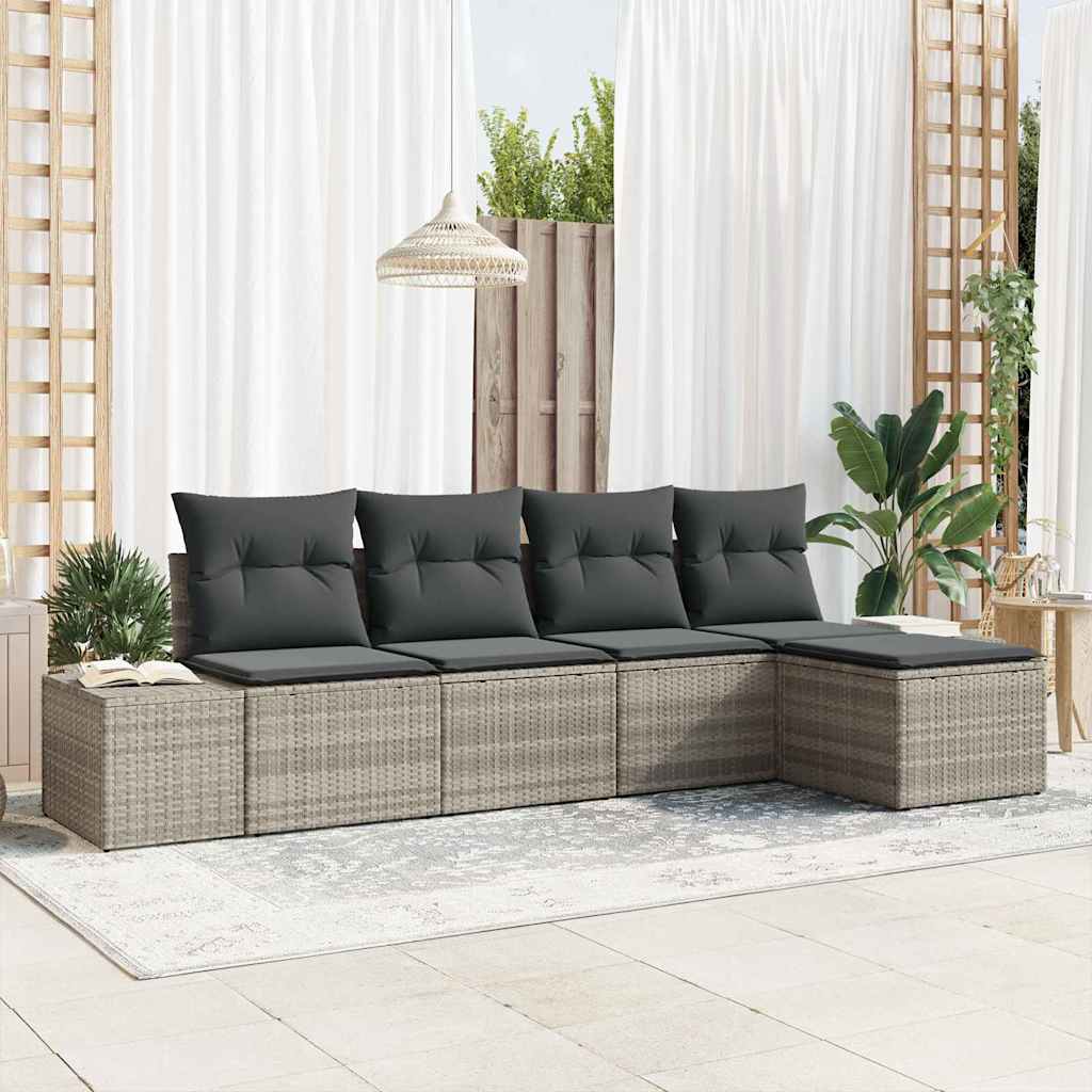 Set Divano da Giardino 5 pcs Grigio chiaro polyrattan