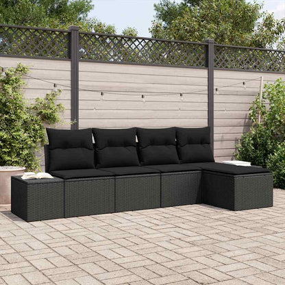 Set Divano da Giardino con cuscino 5 pcs Nero polyrattan
