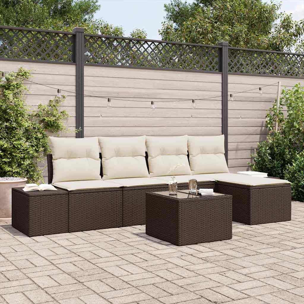 Set Divano da Giardino 5 pcs Marrone e Crema polyrattan