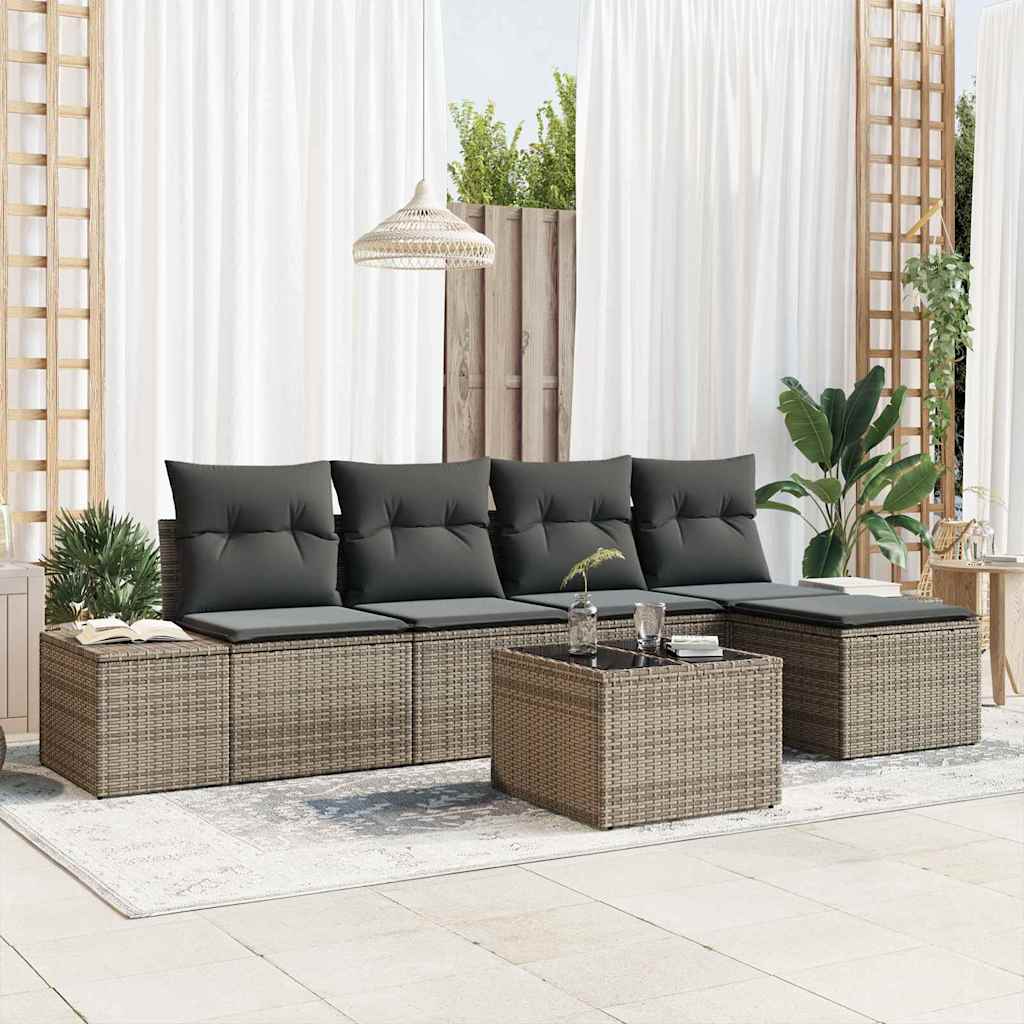 Set Divano da Giardino 5 pcs Grigio chiaro polyrattan