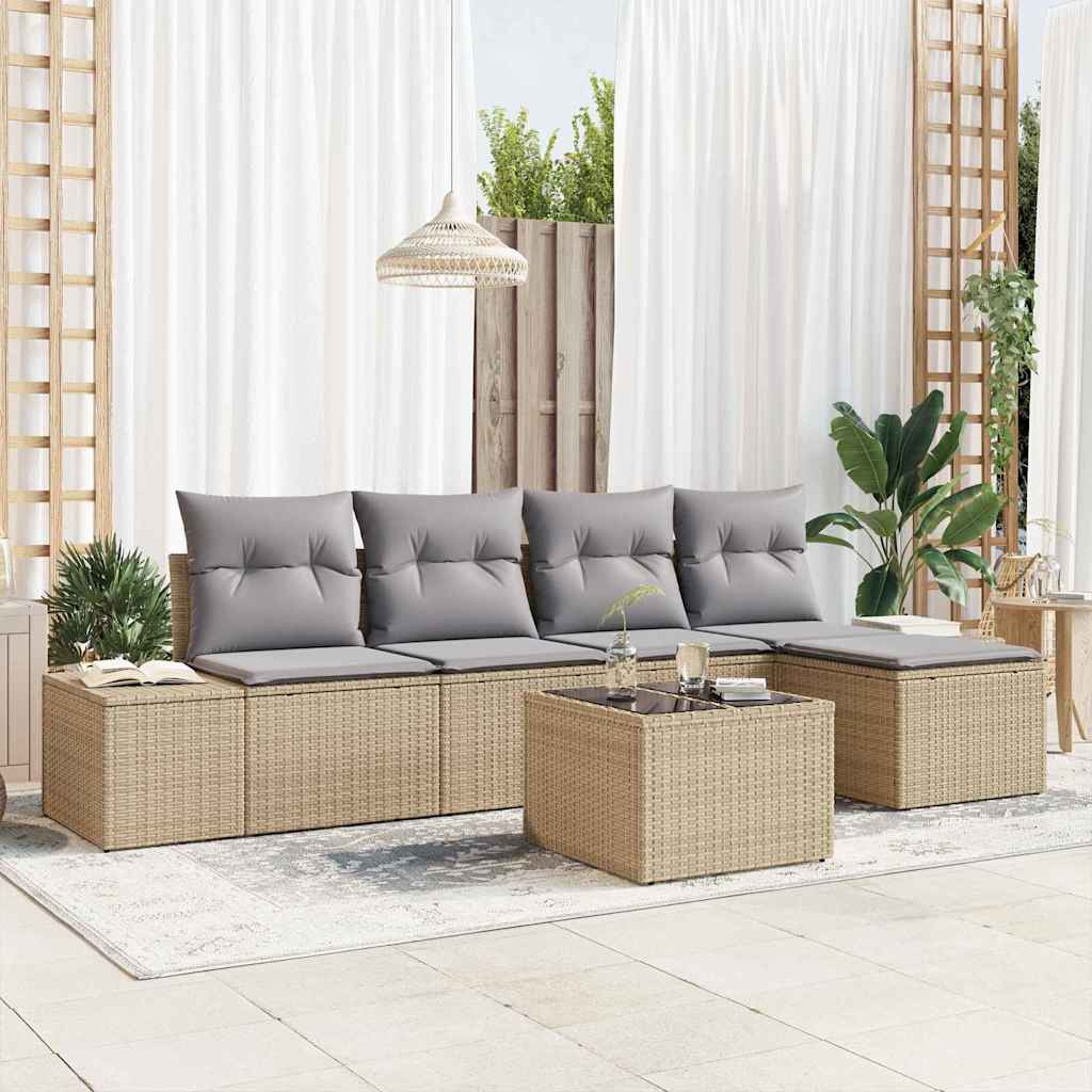 Set Divano da Giardino 5 pcs Beige e grigio chiaro polyrattan