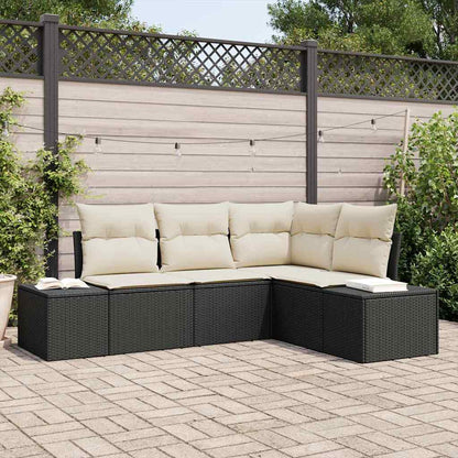 Set Divano da Giardino 4 pcs Nero e Crema polyrattan