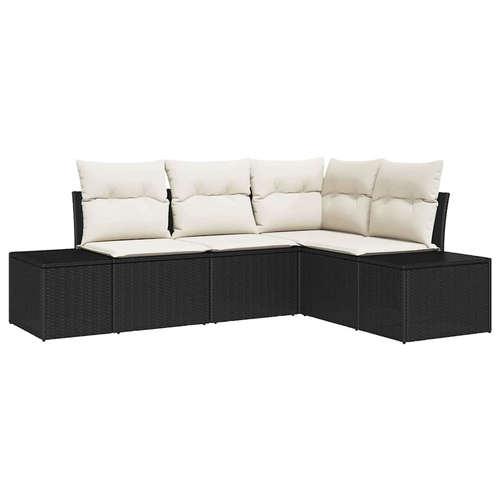 Set Divano da Giardino 4 pcs Nero e Crema polyrattan