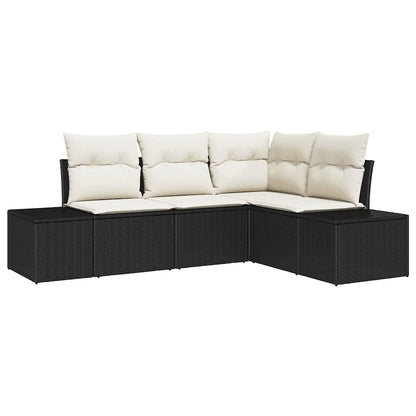 Set Divano da Giardino 4 pcs Nero e Crema polyrattan