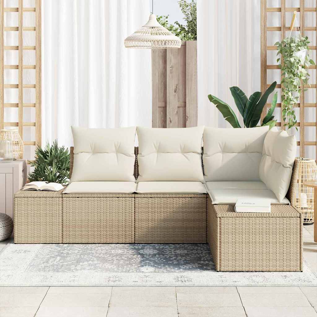 Set Divano da Giardino 4 pcs Beige e Crema polyrattan