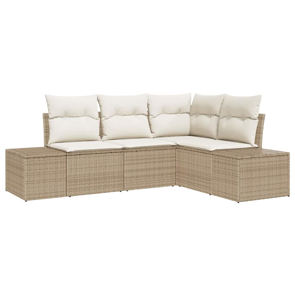 Set Divano da Giardino 4 pcs Beige e Crema polyrattan