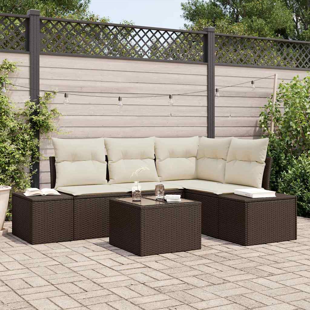 Set Divano da Giardino Marrone e Crema polyrattan