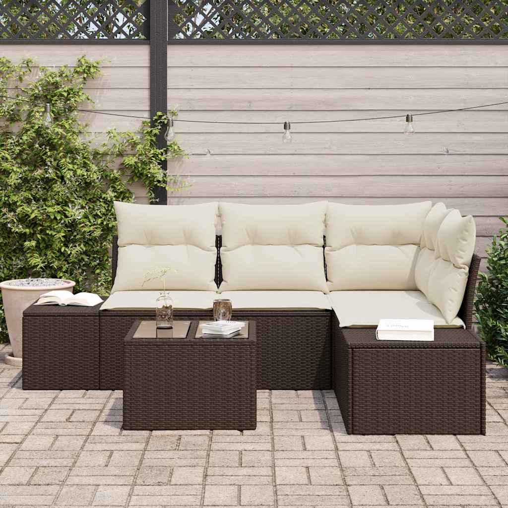 Set Divano da Giardino Marrone e Crema polyrattan