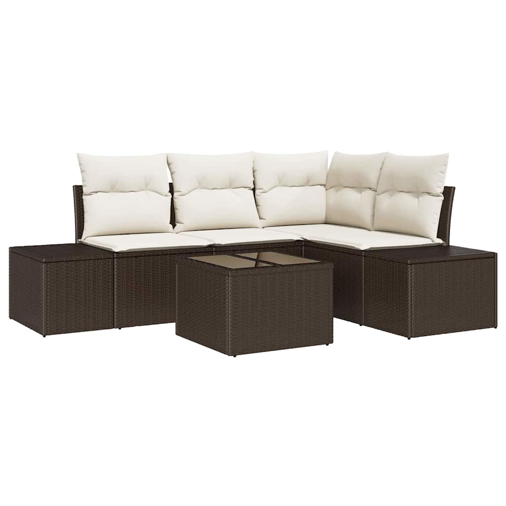 Set Divano da Giardino Marrone e Crema polyrattan