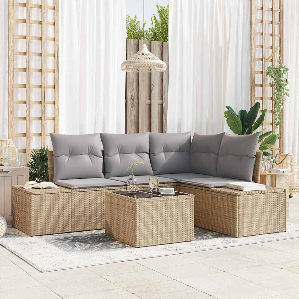Set Divano da Giardino Beige e Grigio Chiaro polyrattan