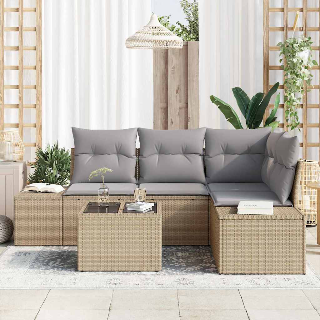 Set Divano da Giardino Beige e Grigio Chiaro polyrattan