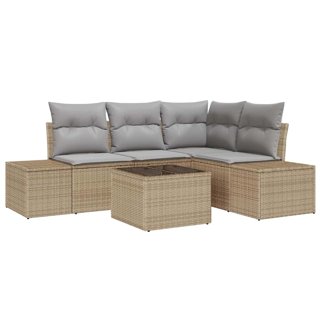 Set Divano da Giardino Beige e Grigio Chiaro polyrattan