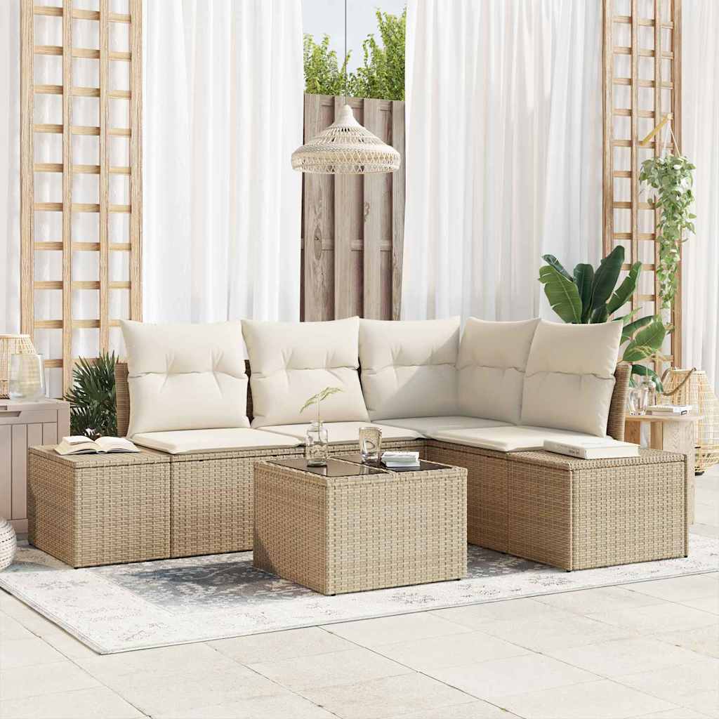 Set Divano da Giardino Beige e Crema polyrattan