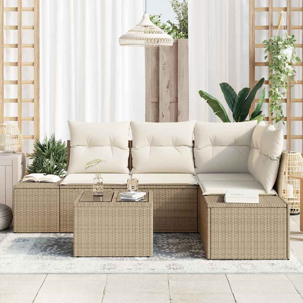 Set Divano da Giardino Beige e Crema polyrattan