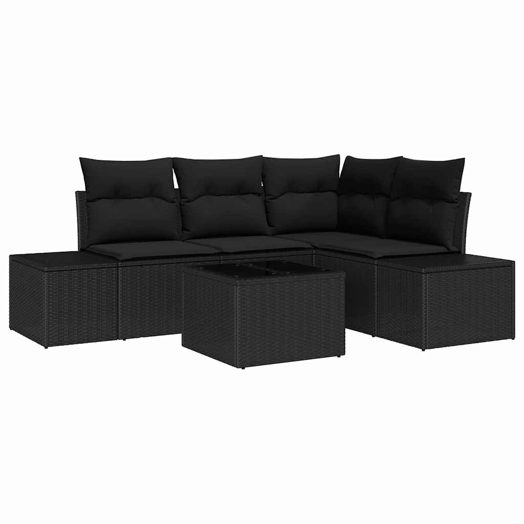 Set Divano da Giardino con archiviazione Nero polyrattan