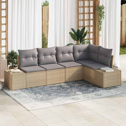 Set Divano da Giardino 5 pcs Beige e grigio chiaro polyrattan