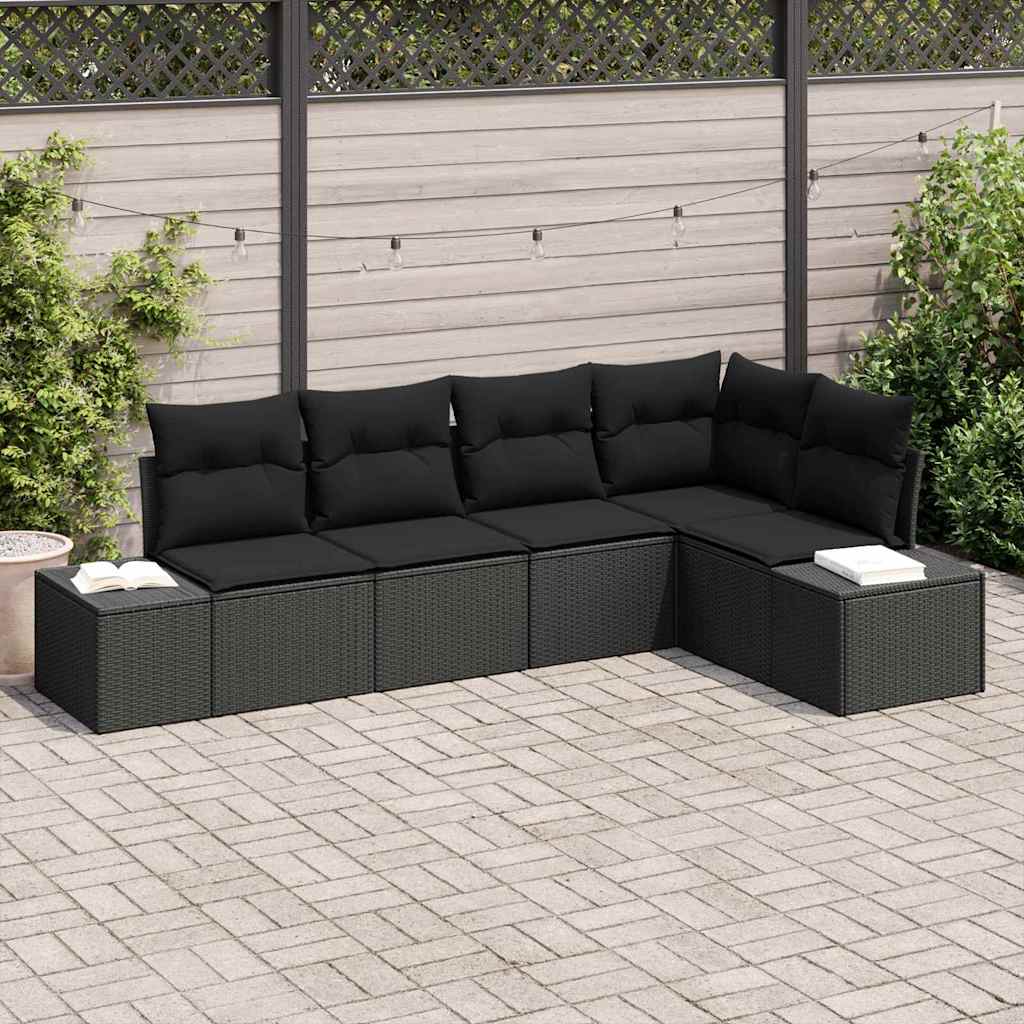 Set Divano da Giardino con archiviazione 5 pcs Nero polyrattan
