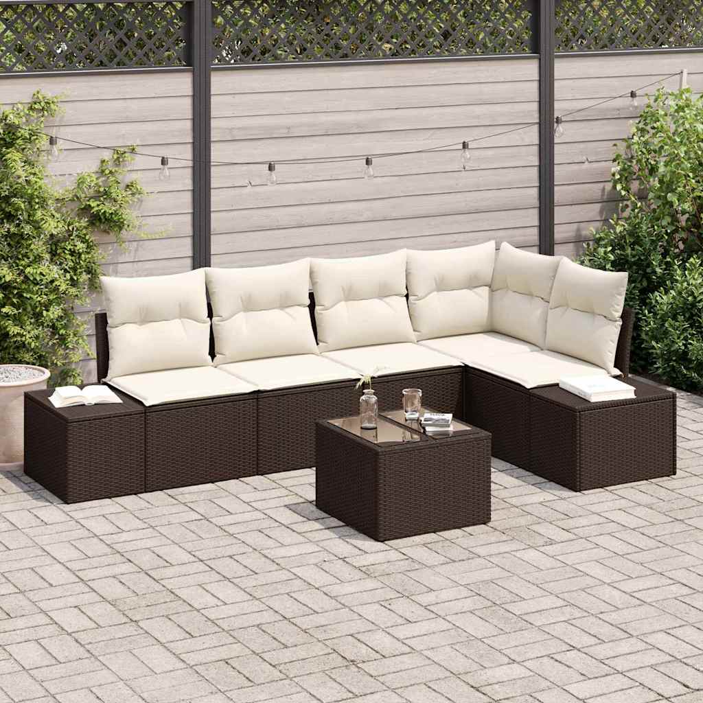Set Divano da Giardino Marrone e Crema polyrattan