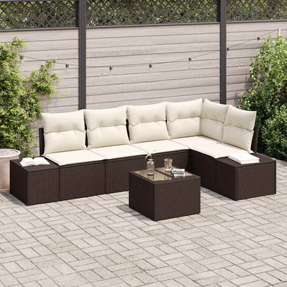 Set Divano da Giardino Marrone e Crema polyrattan