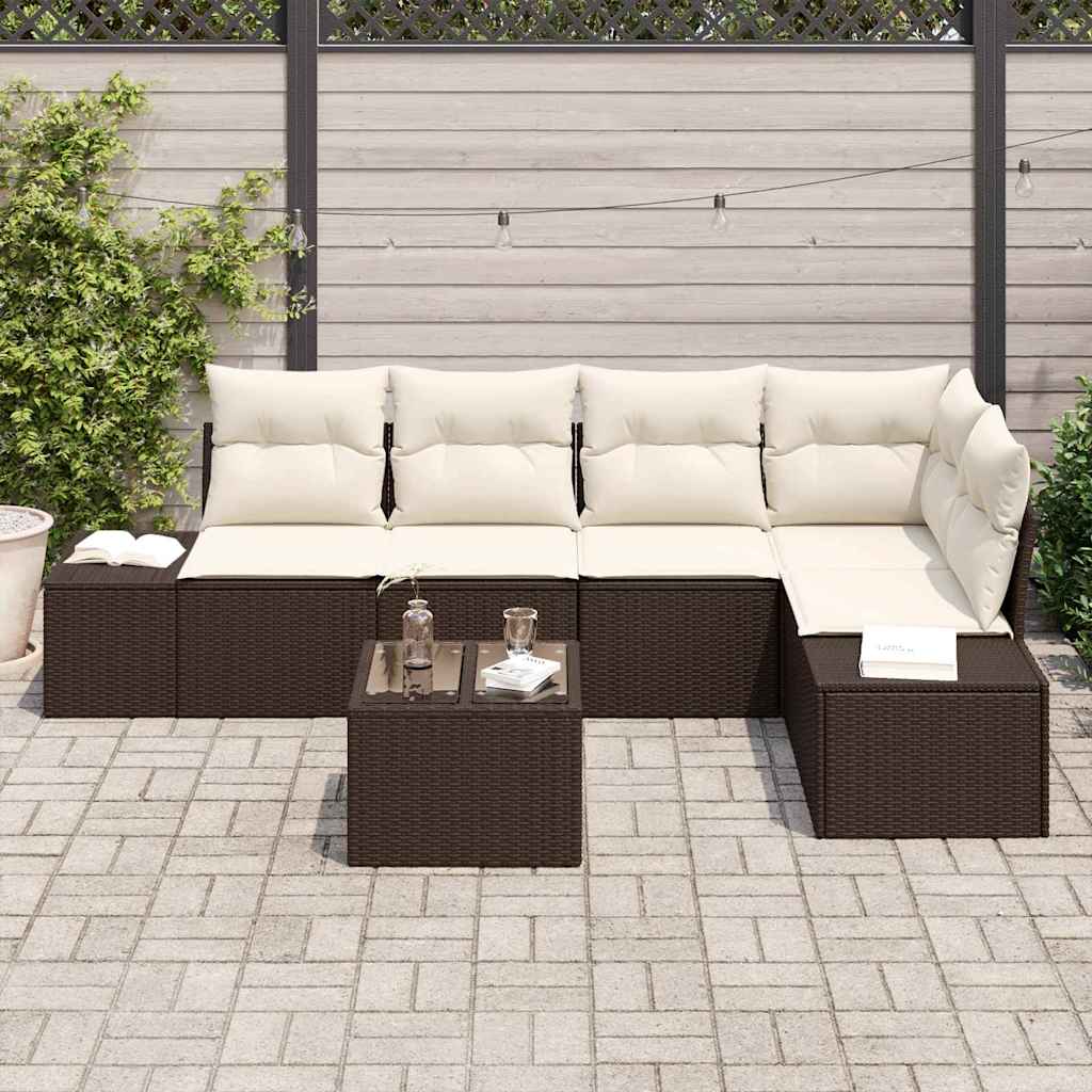 Set Divano da Giardino Marrone e Crema polyrattan