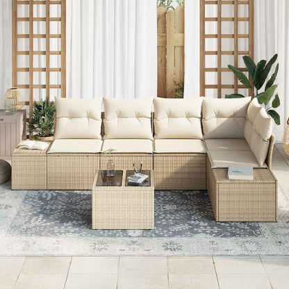 Set Divano da Giardino Beige e Crema polyrattan