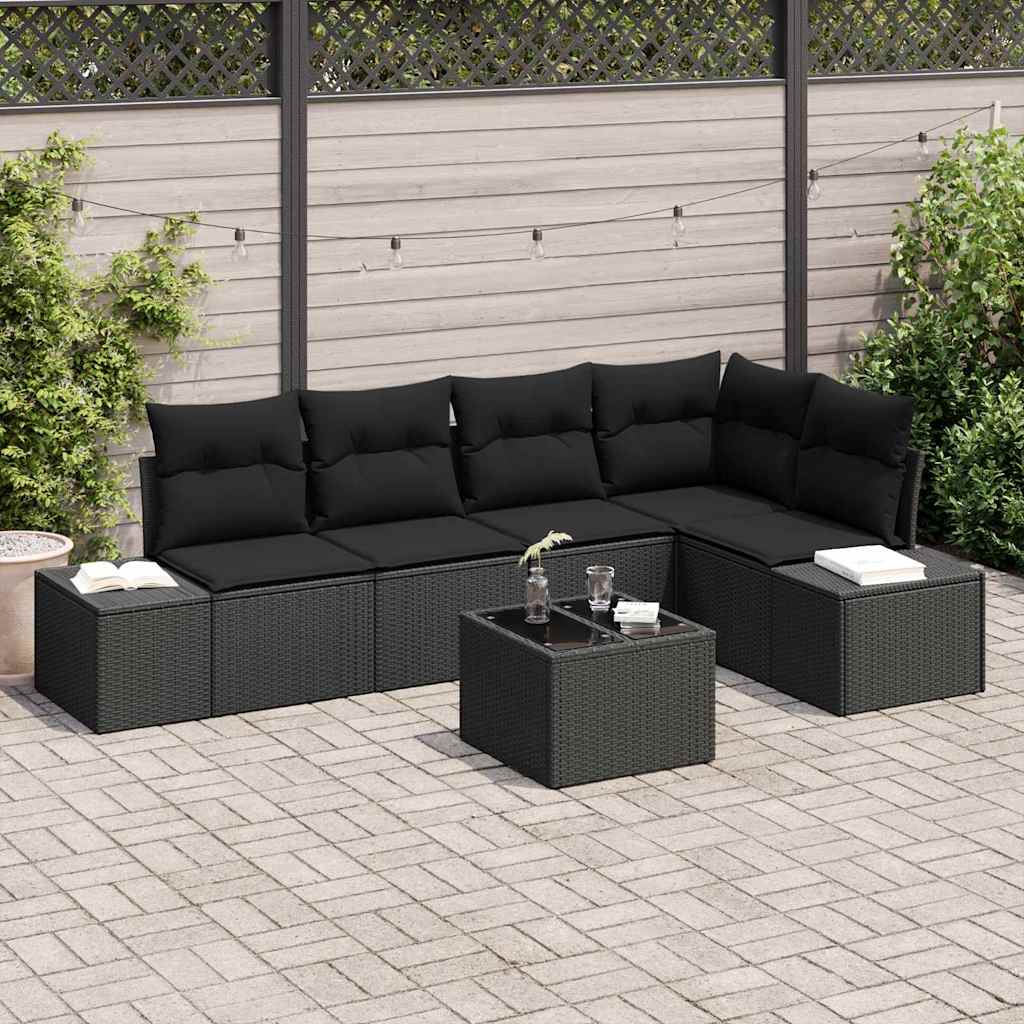 Set Divano da Giardino con archiviazione Nero polyrattan