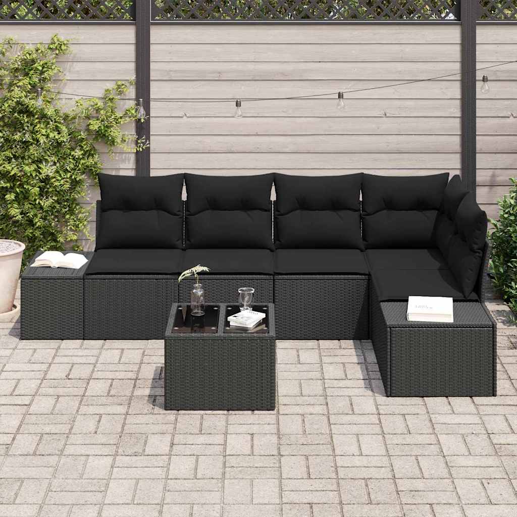 Set Divano da Giardino con archiviazione Nero polyrattan