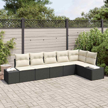 Set Divano da Giardino 6 pcs Nero e Crema polyrattan