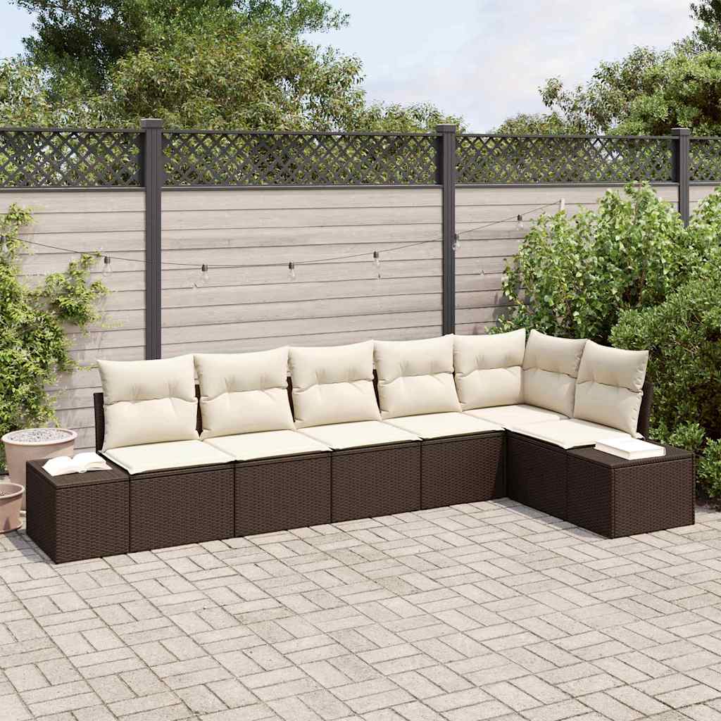 Set Divano da Giardino 6 pcs Marrone e Crema polyrattan