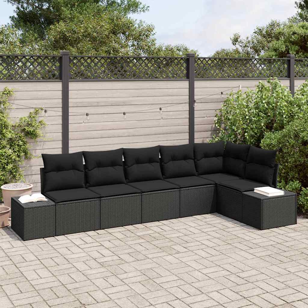 Set Divano da Giardino con archiviazione 6 pcs Nero polyrattan