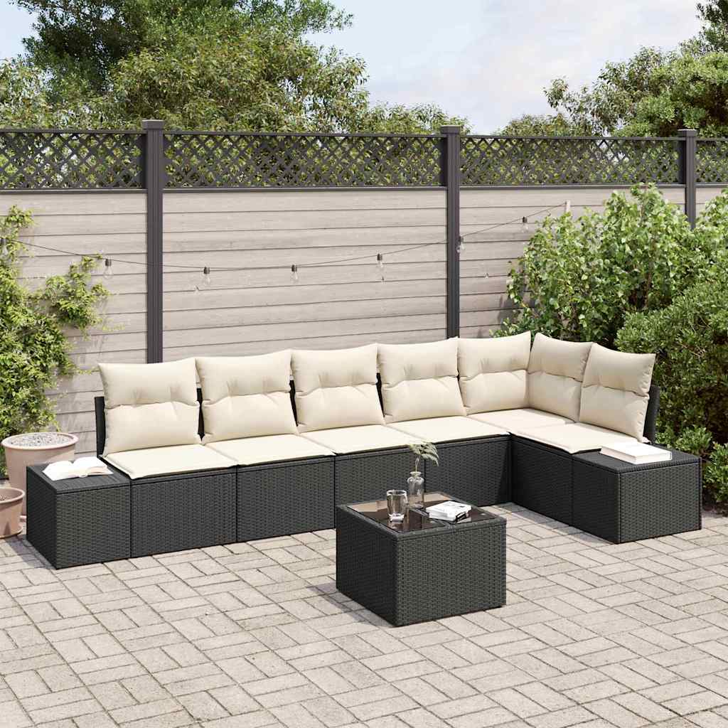 Set Divano da Giardino Marrone e Crema polyrattan