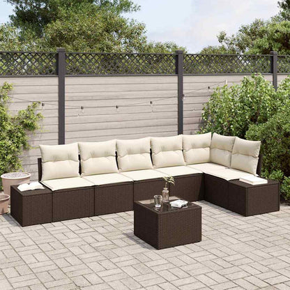 Set Divano da Giardino Marrone e Crema polyrattan