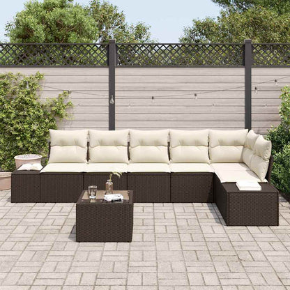 Set Divano da Giardino Marrone e Crema polyrattan