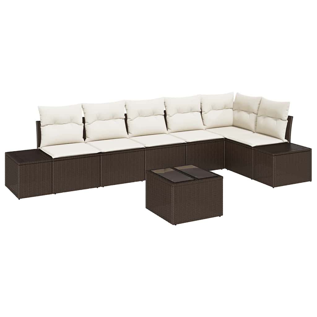 Set Divano da Giardino Marrone e Crema polyrattan