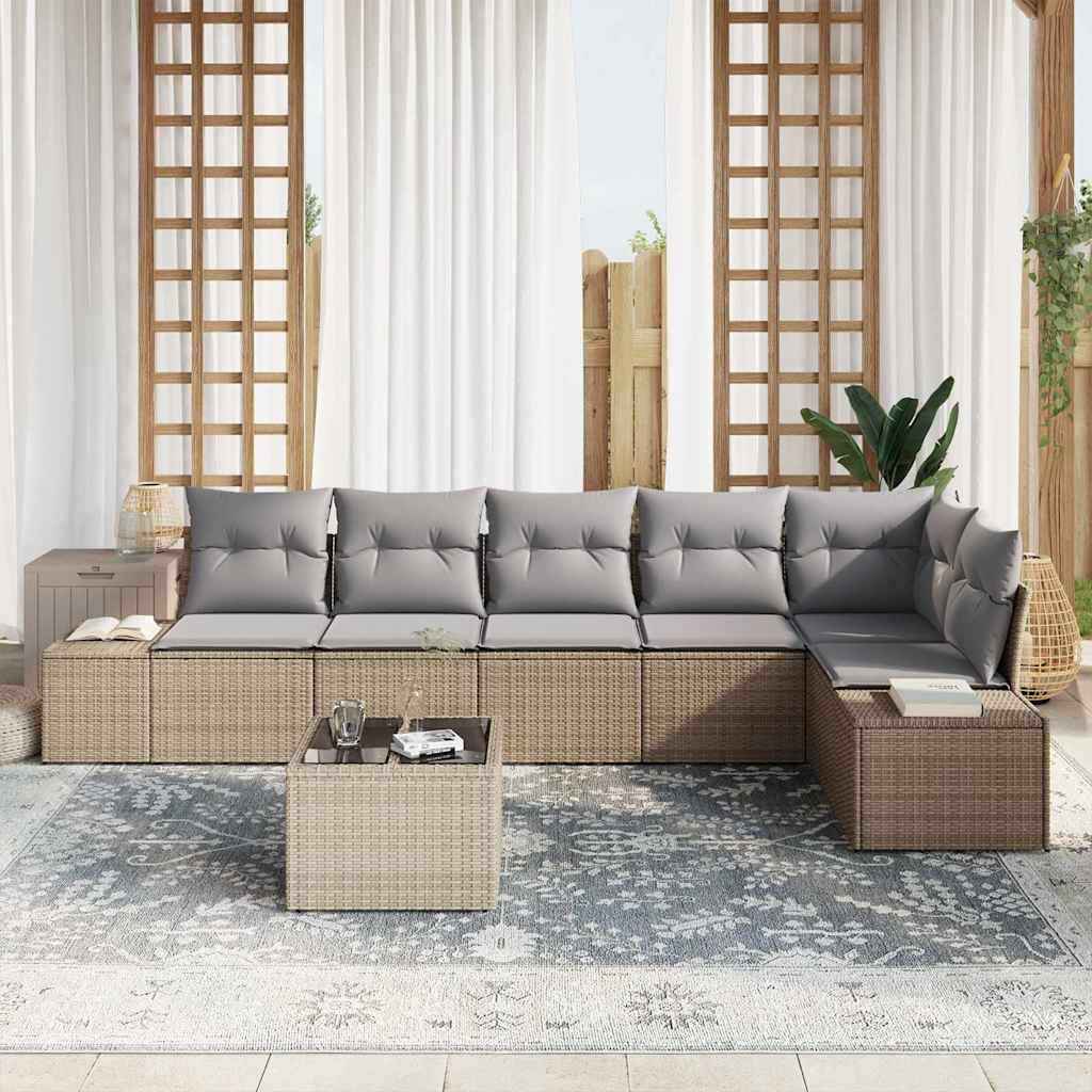 Set Divano da Giardino Beige e Grigio Chiaro polyrattan