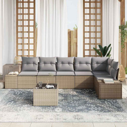 Set Divano da Giardino Beige e Grigio Chiaro polyrattan